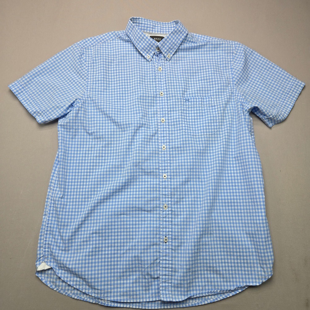 Brax Shirt Short Sleeve Darco Gingham Check Hi-Flex Blue White Mens XL Regular